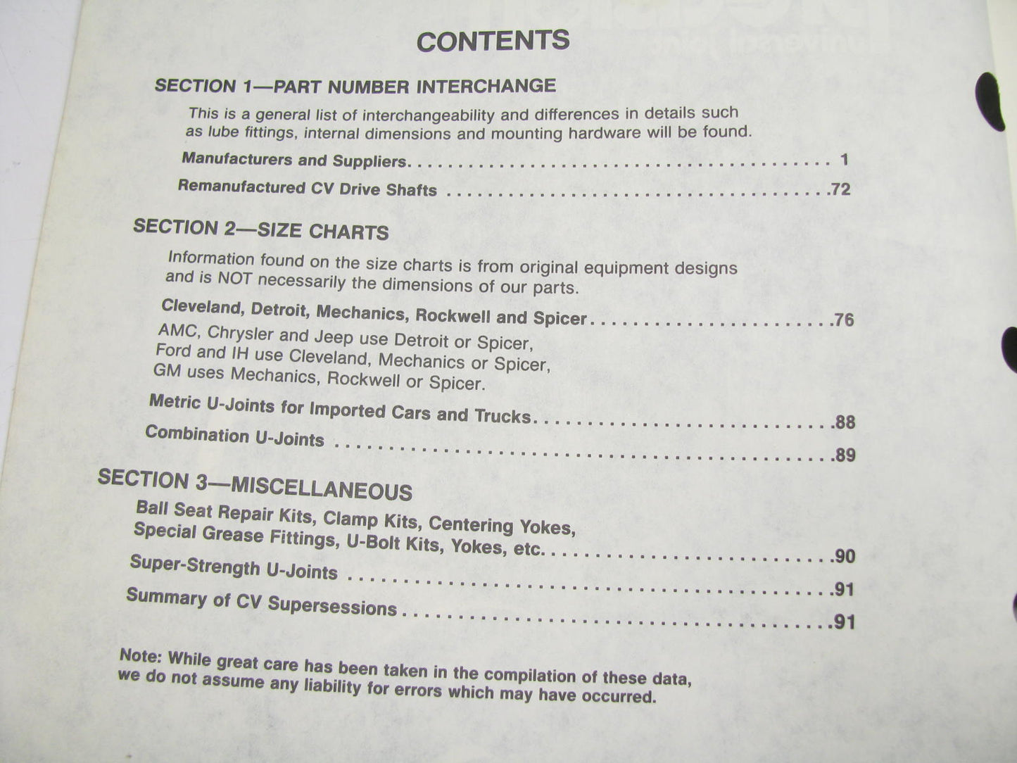 Precision IC89 U-JOINT Universal Joint INTERCHANGE / IDENTIFICATION GUIDE, 1989