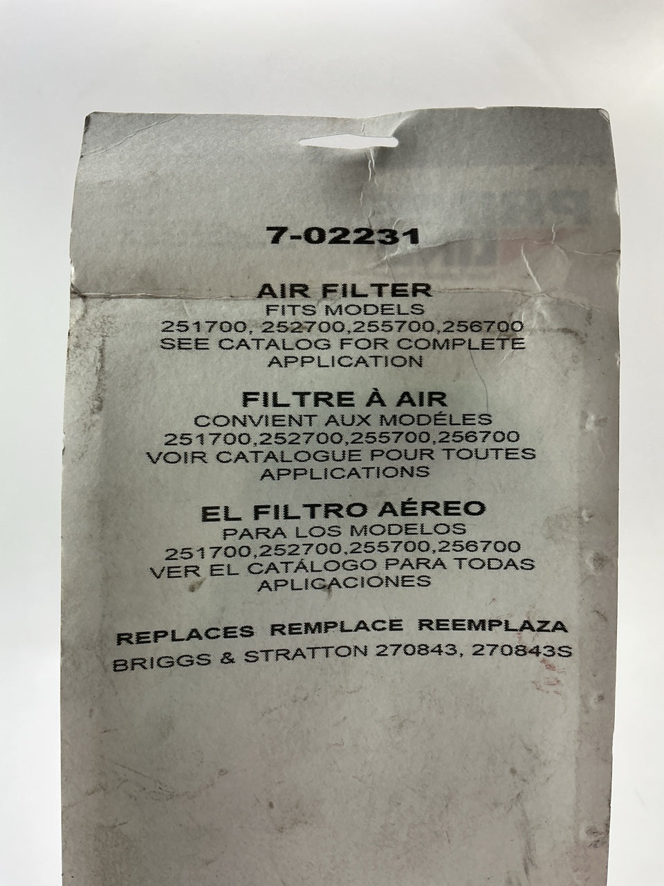 Primeline 7-02231 Foam Air Filter 270843, 251700, 252700, 255700