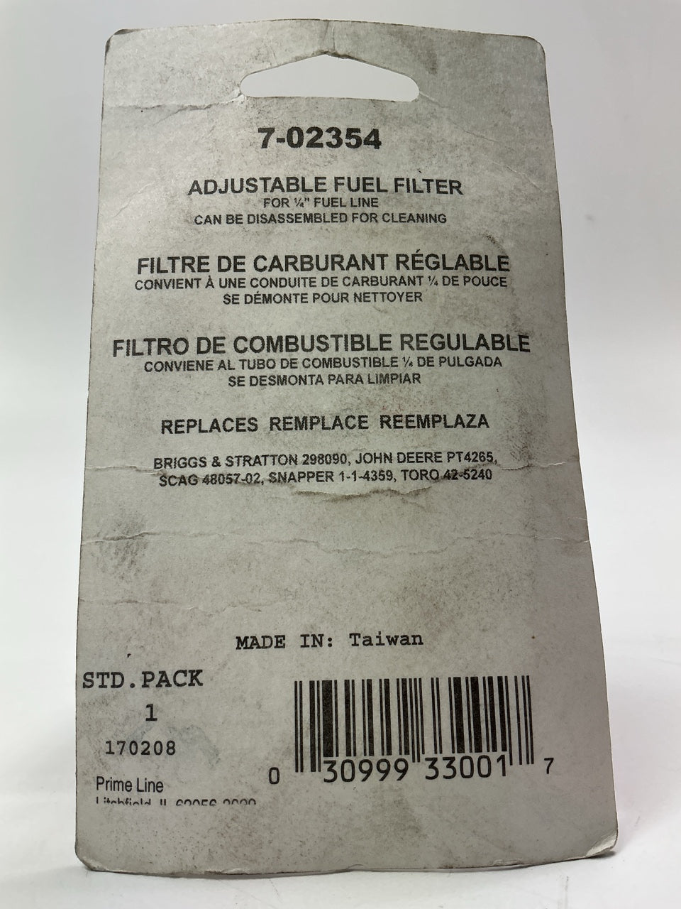 Primeline 7-02354 Fuel Filter 1/4'' Fuel Lines 298090, 298090S, PT4265, 48057-02