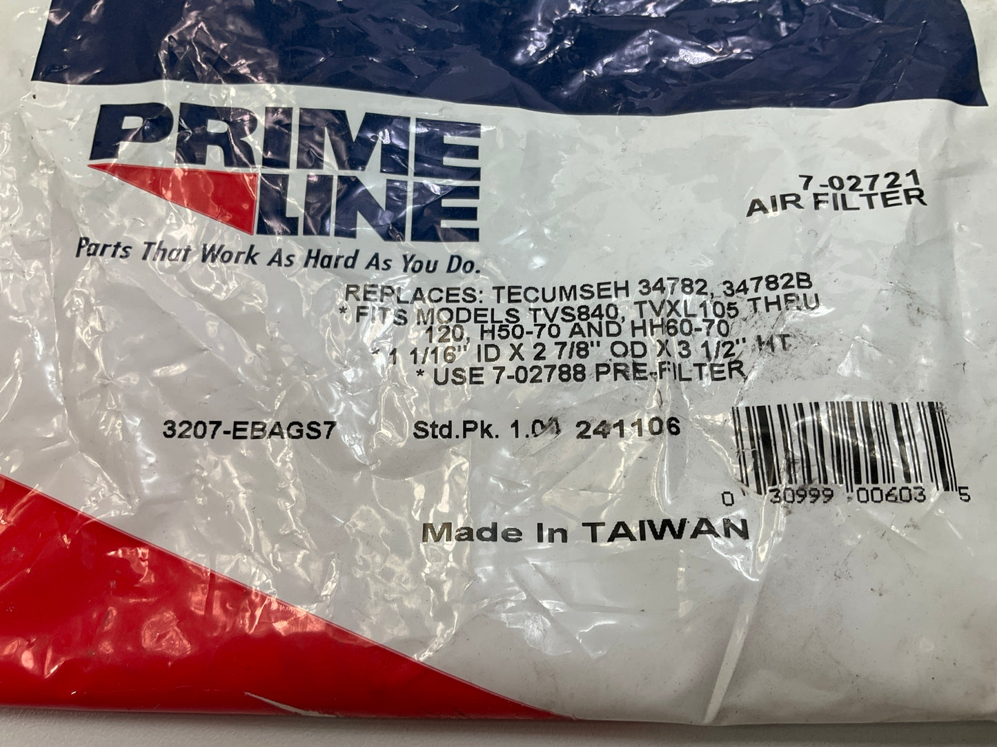 Primeline 7-02721 Round, Paper Air Filter 1-1/16'' ID X 2-7/8'' OD X 3-1/2'' HT