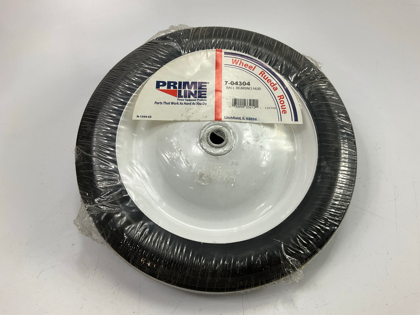 Primeline 7-04304 Steel Wheel 10x1.75 Rib Tread Painted White 1/2'' Bore 2'' Hub