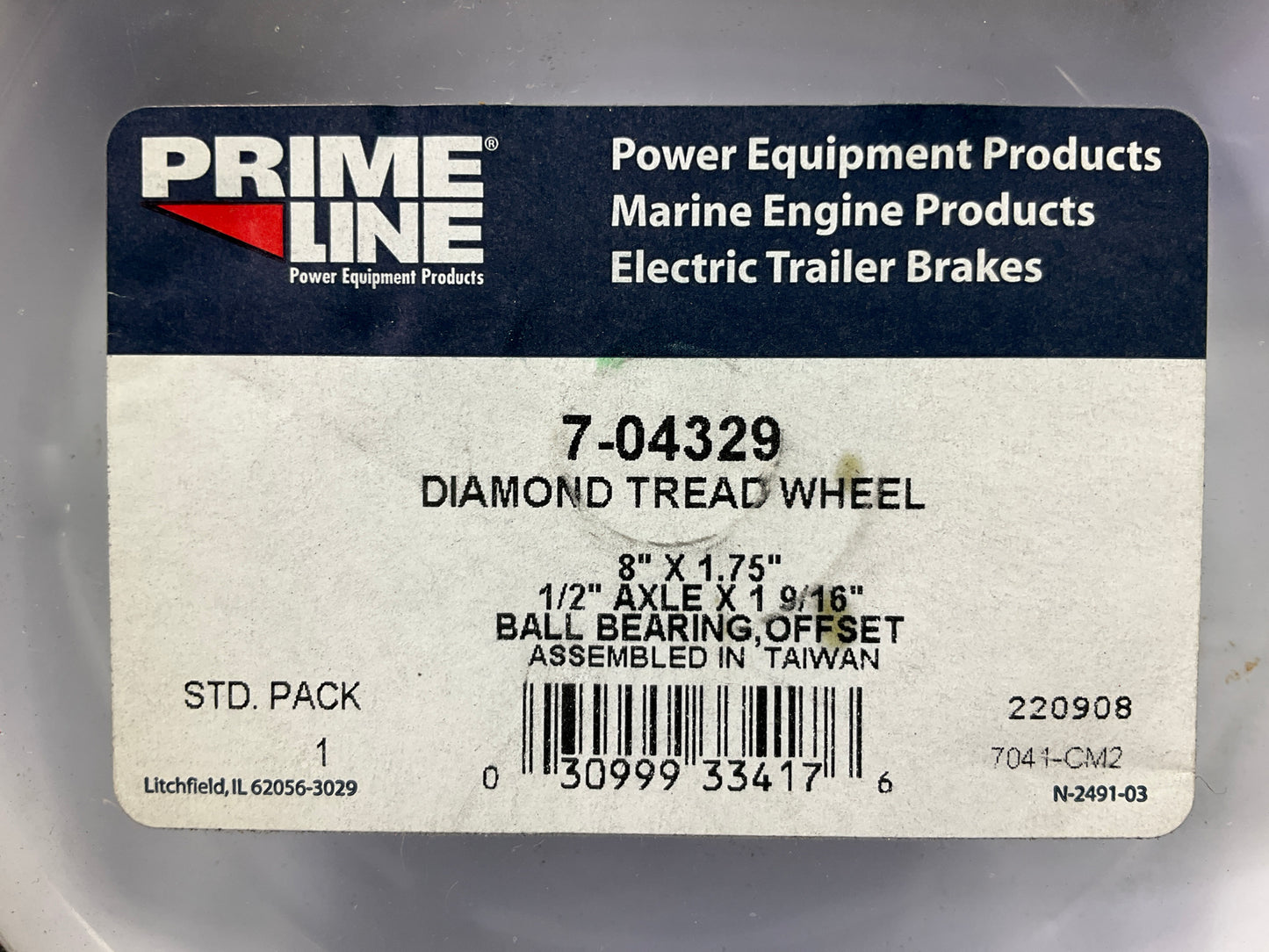 Primeline 7-04329 Ball Bearing, OffSet Wheel 8'' X 1.75'' - 1/2'' Axle X 1-9/16''