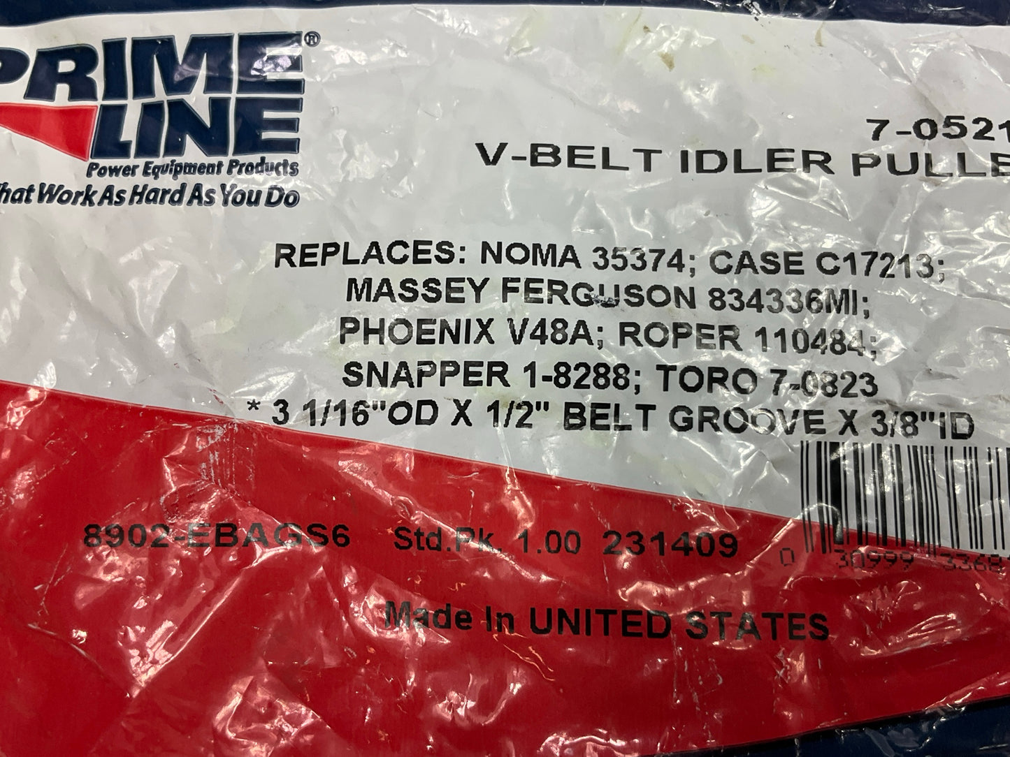 Primeline 7-05215 V-Belt Idler Pulley, 3-1/16'' OD, 1/2'' Belt Groove, 3/8'' ID