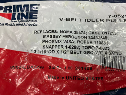 Primeline 7-05215 V-Belt Idler Pulley, 3-1/16'' OD, 1/2'' Belt Groove, 3/8'' ID