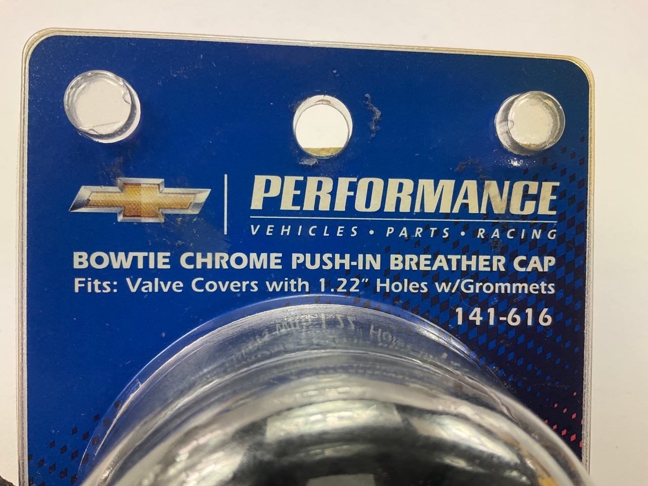 Proform 141-616 Breather Chrome Steel Push-In Round 1-1/4 In Hole Bowtie Logo