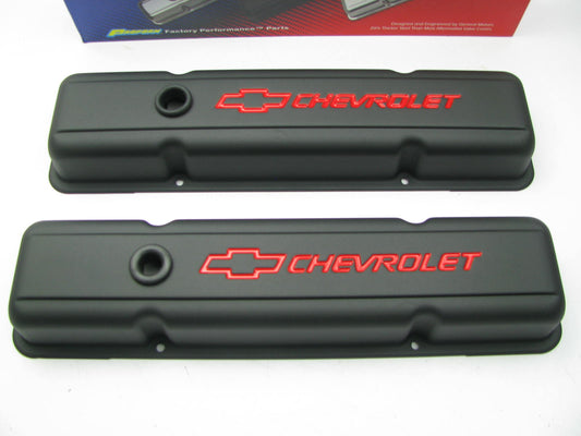 Proform 141-750 Black Crinkle Red Bowtie Valve Cover 59-86 Chevrolet SBC 262-400