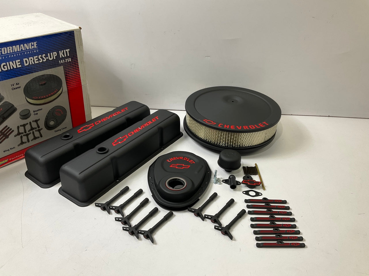 Proform 141-758 Black & Red Chevrolet Crinkle Dress-Up Kit For 1959-86 Chevy SBC