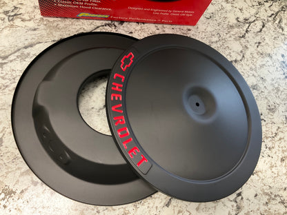 Proform 141-762 14'' Classic Air Cleaner Kit, Black Crinkle Chevrolet Red Logo