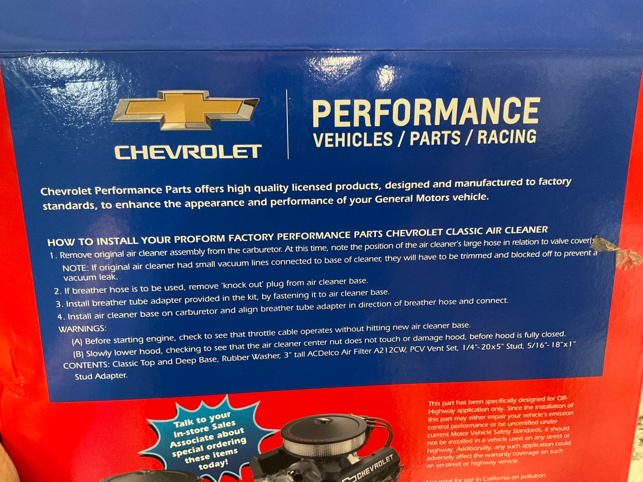 Proform 141-762 14'' Classic Air Cleaner Kit, Black Crinkle Chevrolet Red Logo