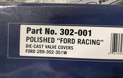 Proform 302-001 Aluminum Valve Covers Tall Polished With Black Ford Racing Logo