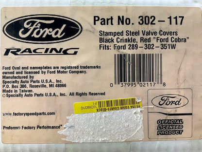 Ford Racing Steel Valve Covers Black Crinkle, Red ''Ford Cobra''  289 302 SBF V8