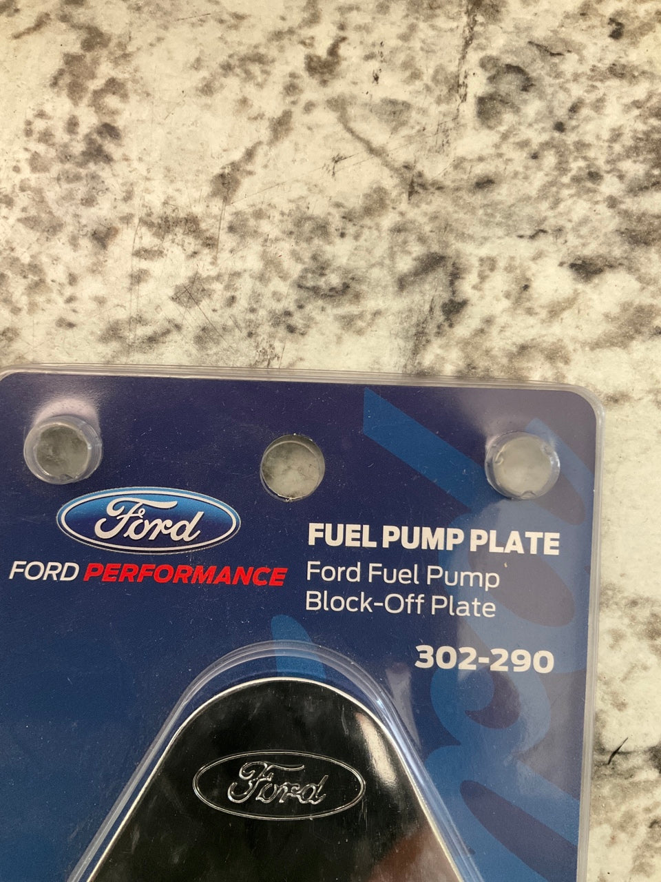Proform 302-290 Fuel Pump Block-Off Plate Chrome W/ Ford Oval SBF 289 302 351W