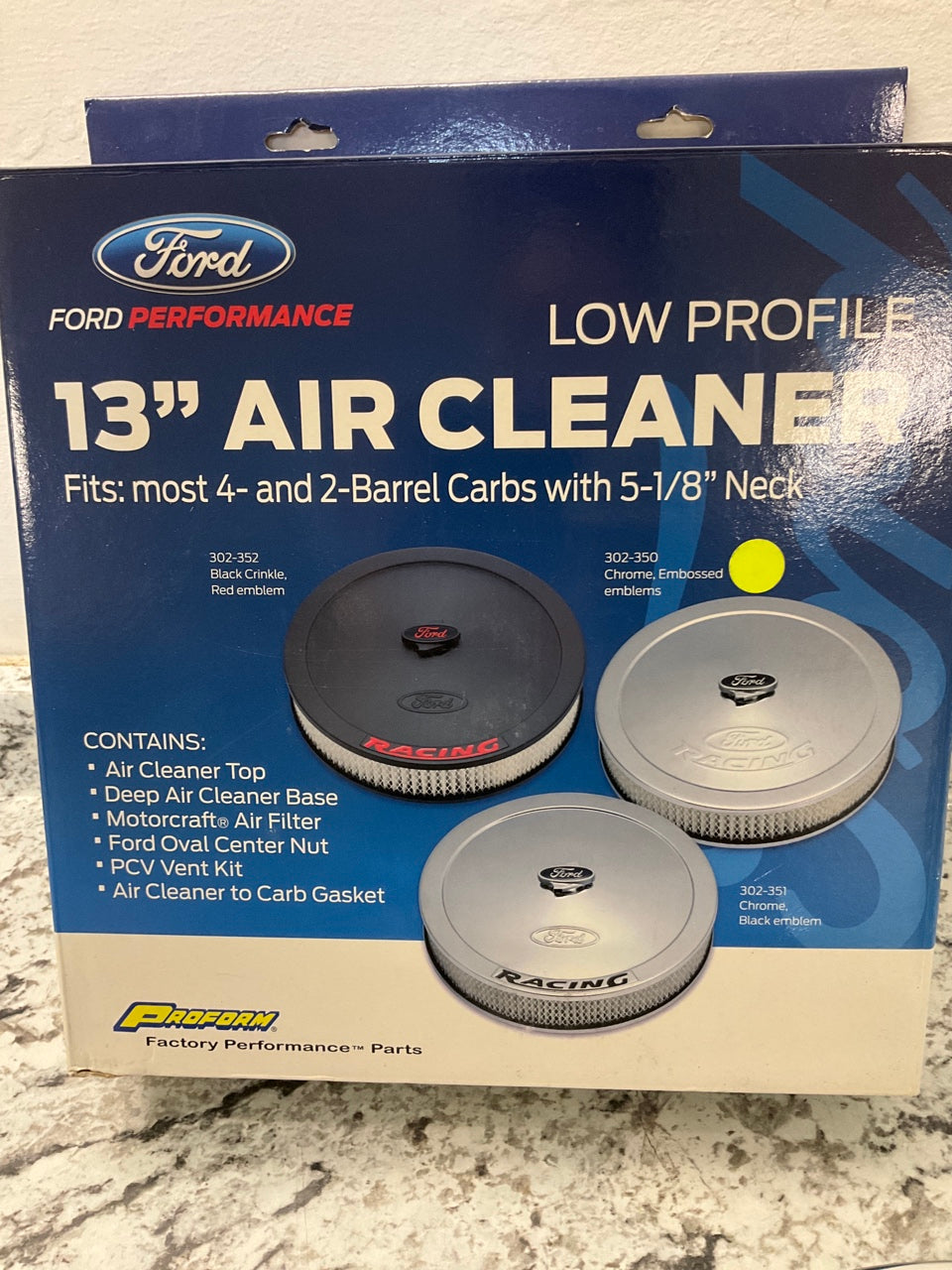 Proform 302-350 Chrome 13'' Air Cleaner Kit With Raised Ford Racing Logo & Filter