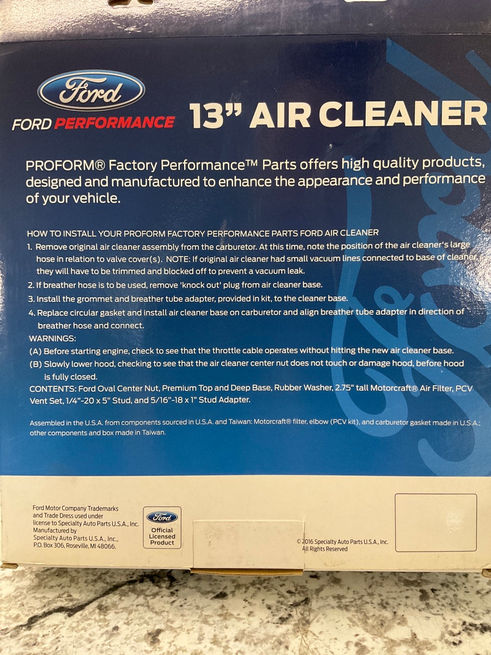 Proform 302-350 Chrome 13'' Air Cleaner Kit With Raised Ford Racing Logo & Filter