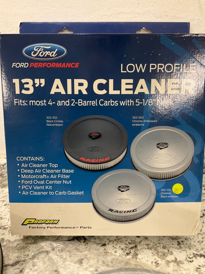 Proform 302-351 Low Profile Chrome Ford Racing 13'' Diameter Air Cleaner Kit
