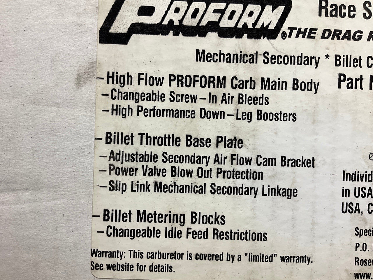 Proform 67200 Race Series 750 CFM 4-BBL Carburetor, Mechanical Secondaries