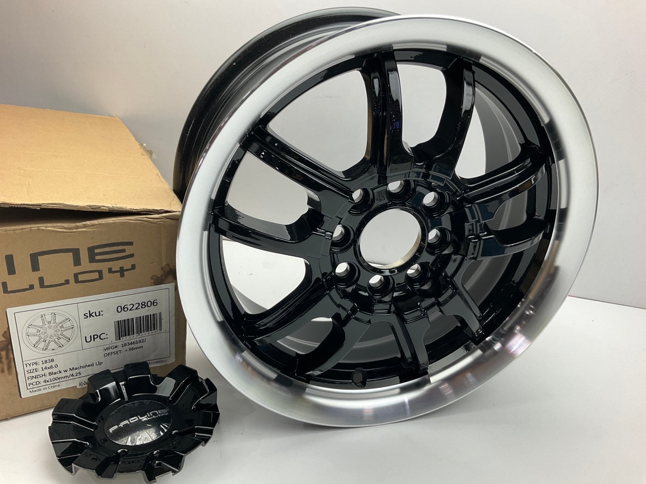 Proline 183B Alloy Black W/ Machined Lip Wheel 14X6.0'', 4x100 Pattern,+36mm