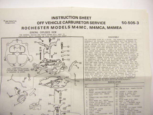 Pronto 10471A Carburetor Rebuild Kit 1975-1979 Buick Pontiac M4MC M4MCA M4MEA