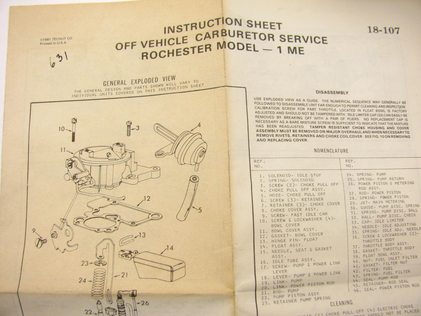 Pronto 10554A Carburetor Rebuild Kit for 1976-1977 GM Rochester 1-BBL 1ME