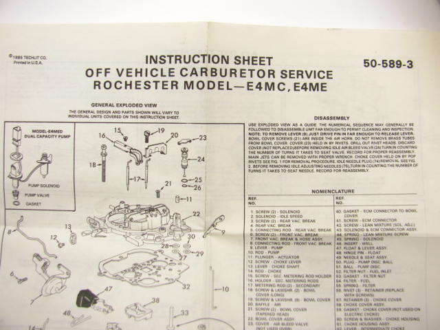 Pronto 10868 Carburetor Rebuild Kit 4BBL Rochester