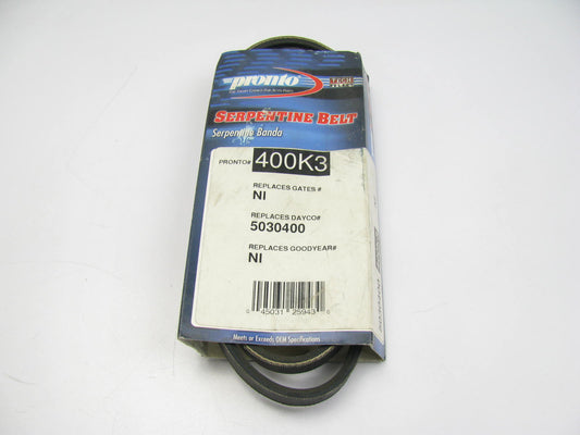 Pronto 400K3 Power Steering Serpentine Belt For 1987-1989 300ZX, 1991-1998 240SX