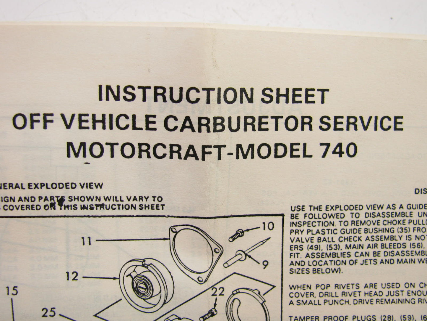 Pronto P10710C Carburetor Rebuild Kit for 1978-1983 Ford Motorcraft 740