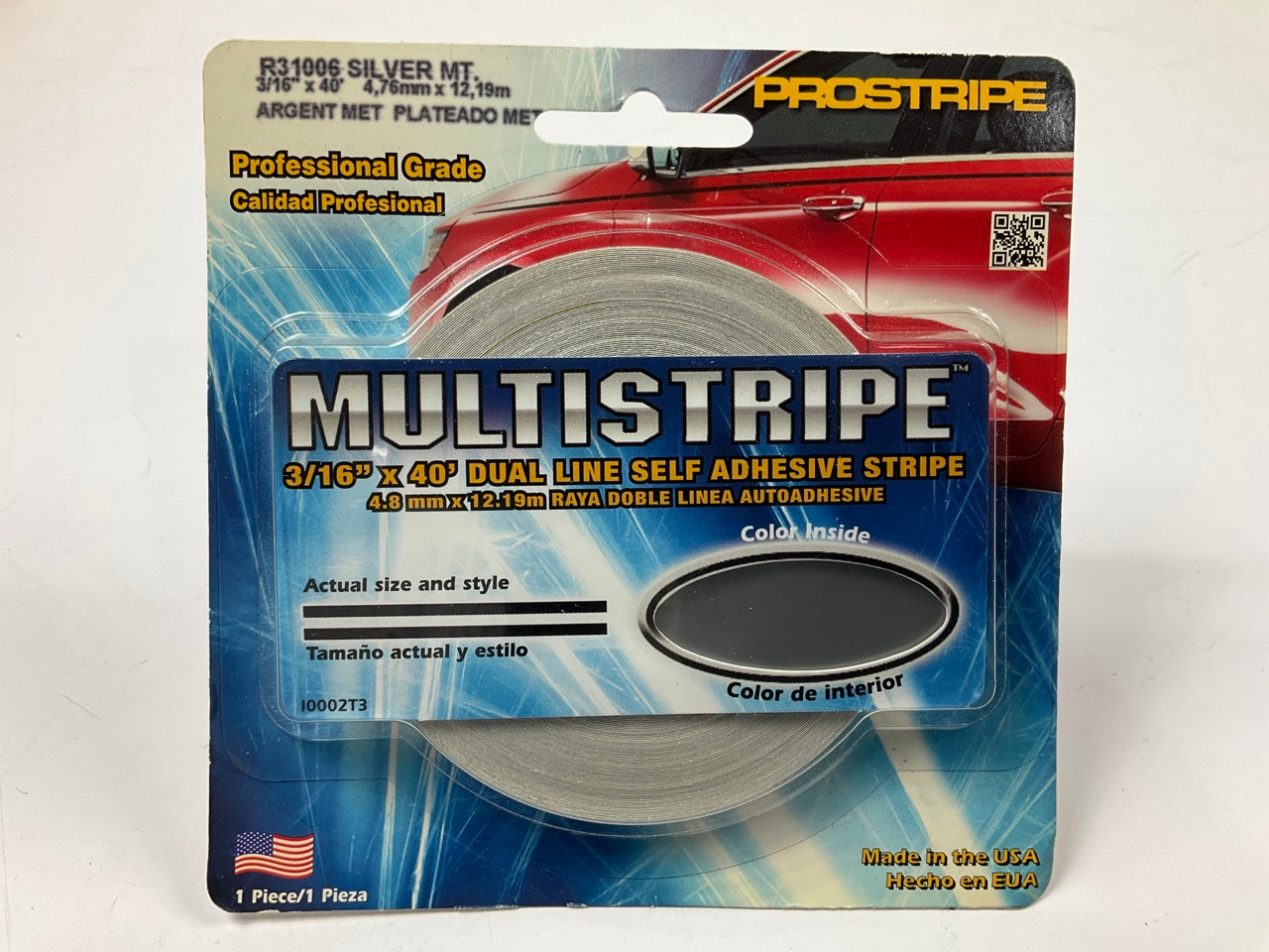Prostripe R31006 Dual Line Pin Striping Tape, Silver Metallic, 3/16'' X 40'