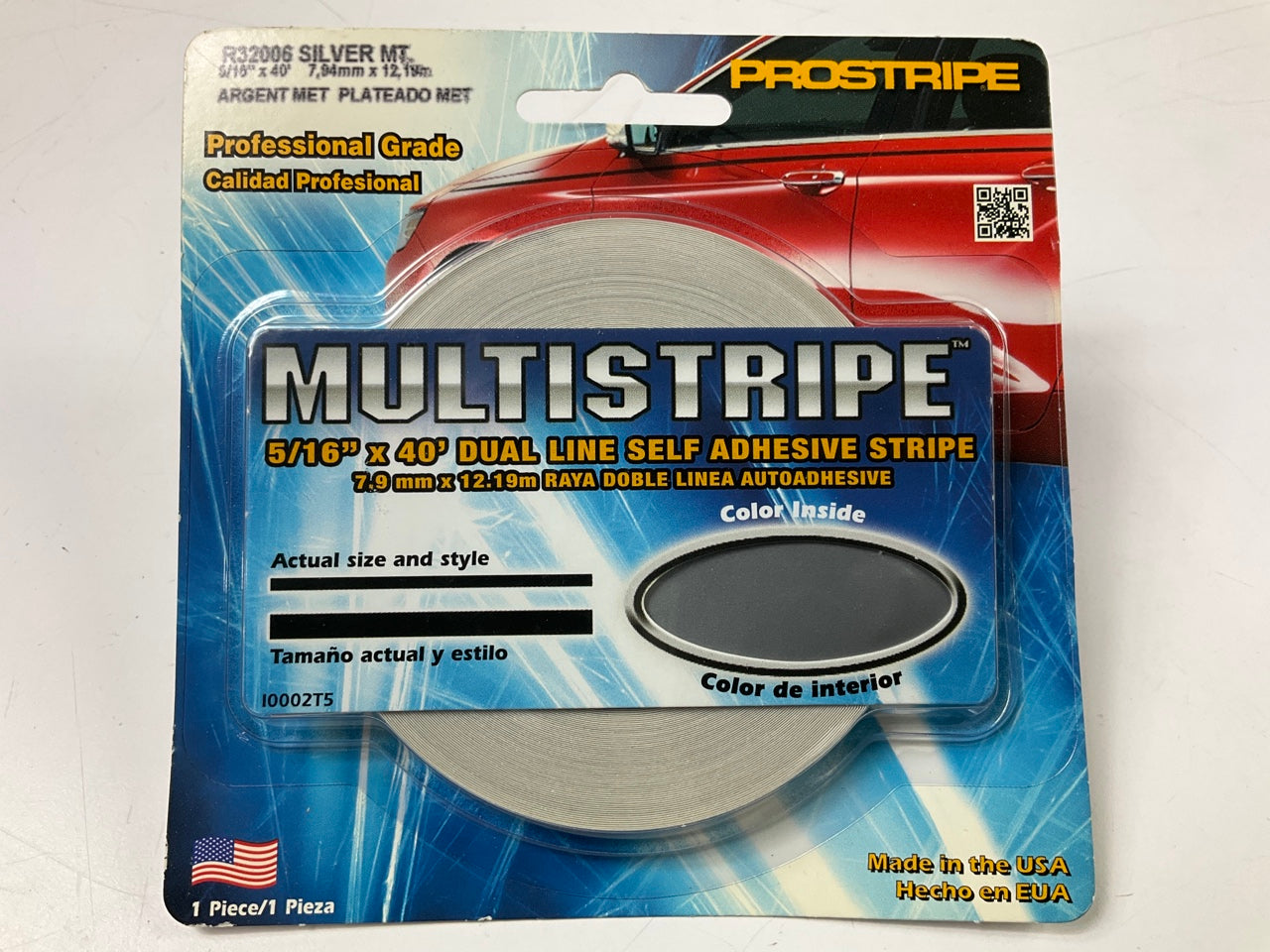 Prostripe R32006 Pinstripe Striping Tape, 5/16'' X 40' Silver Metallic, Dual Line