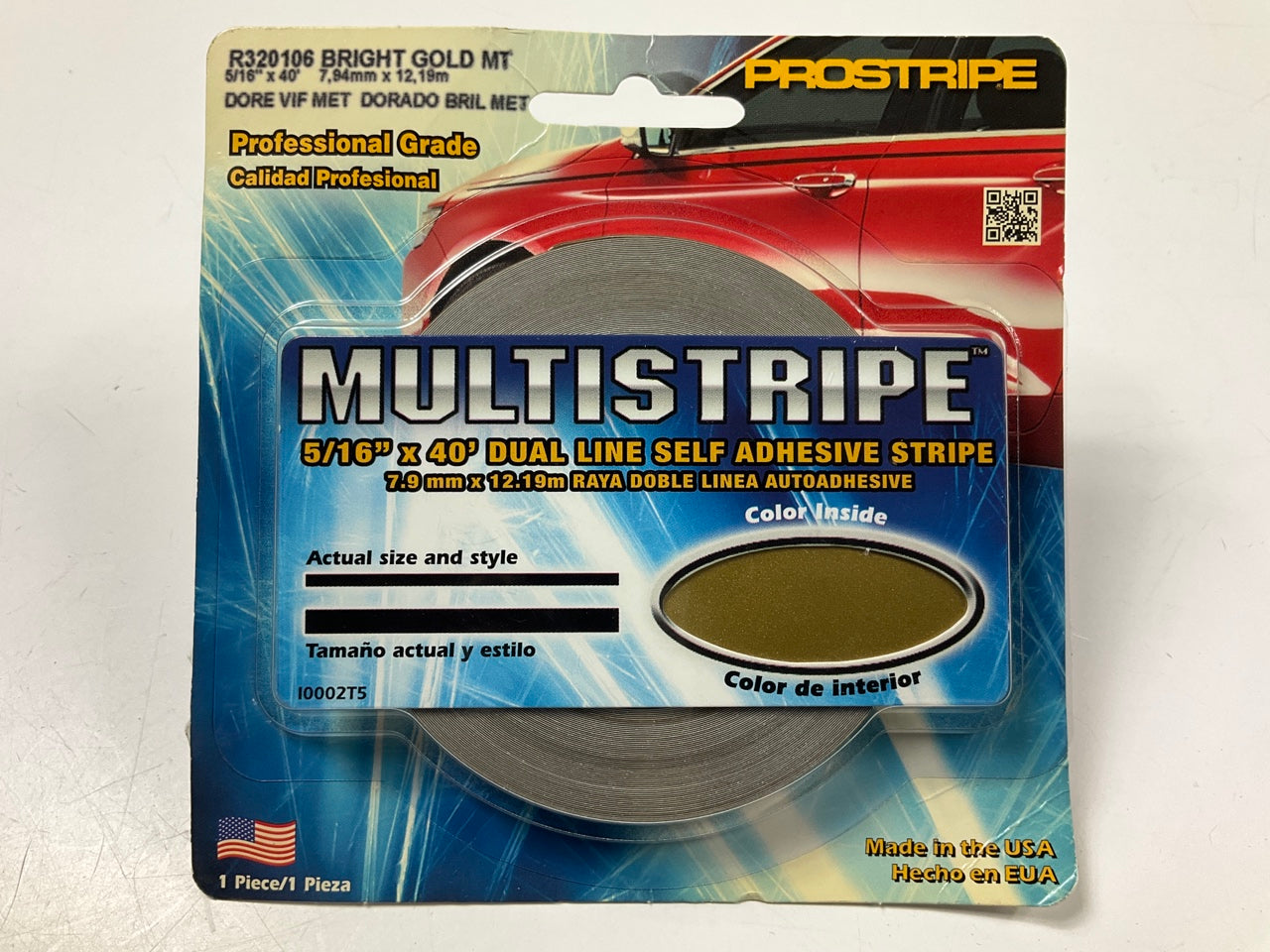 Prostripe R320106 40' X 5/16'' Bright Gold Metallic Multistriping Pinstripe Tape