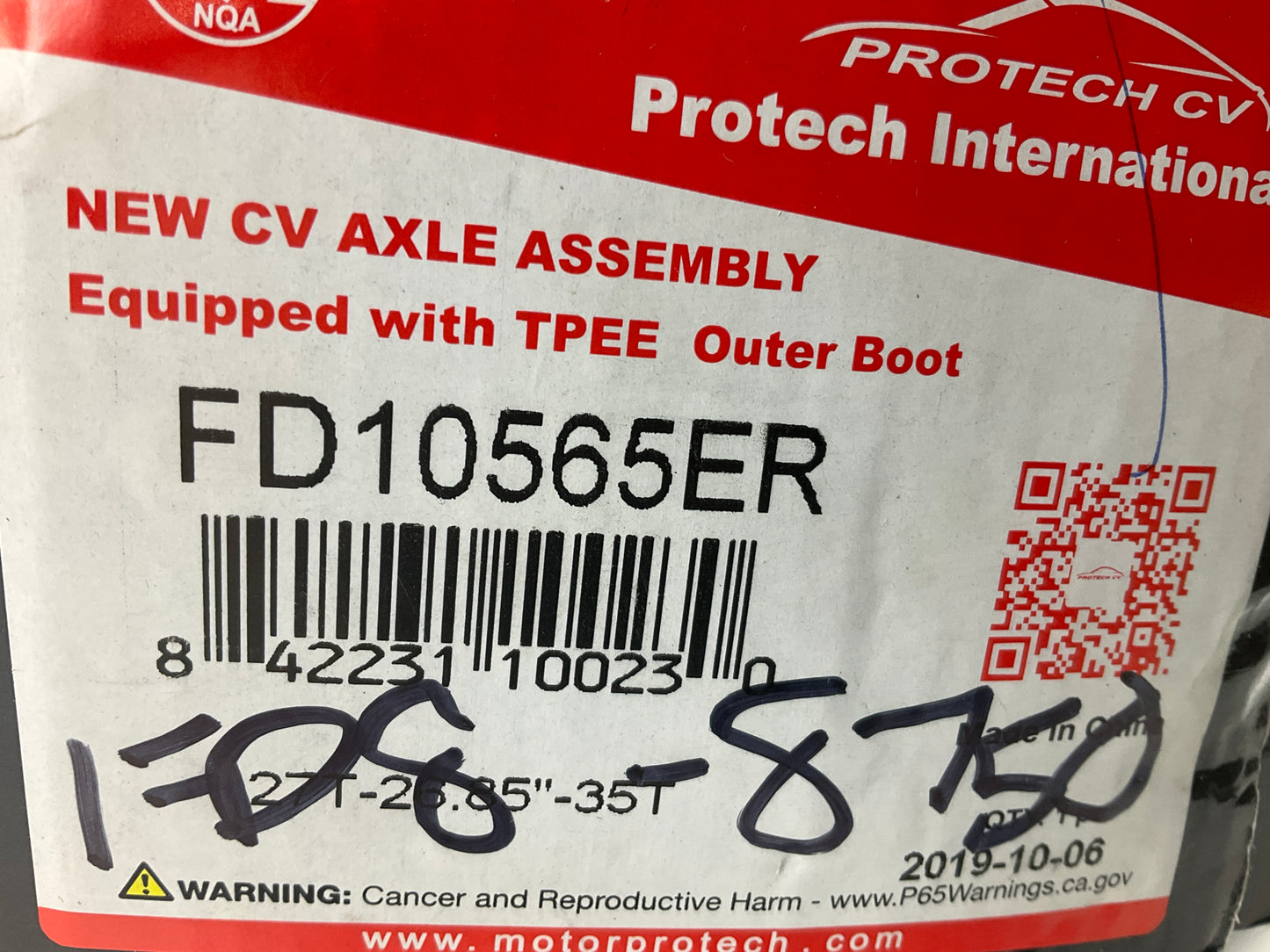REMAN. Protech FD10565ER Left CV Axle For 2014-2023 Ford Transit Connect
