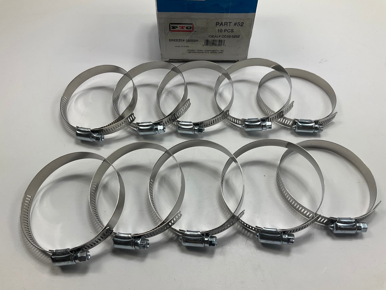 (10) PTC SAE #52 Large Hose Clamps, 2-13/16 To 3-3/4'' Clamping Range