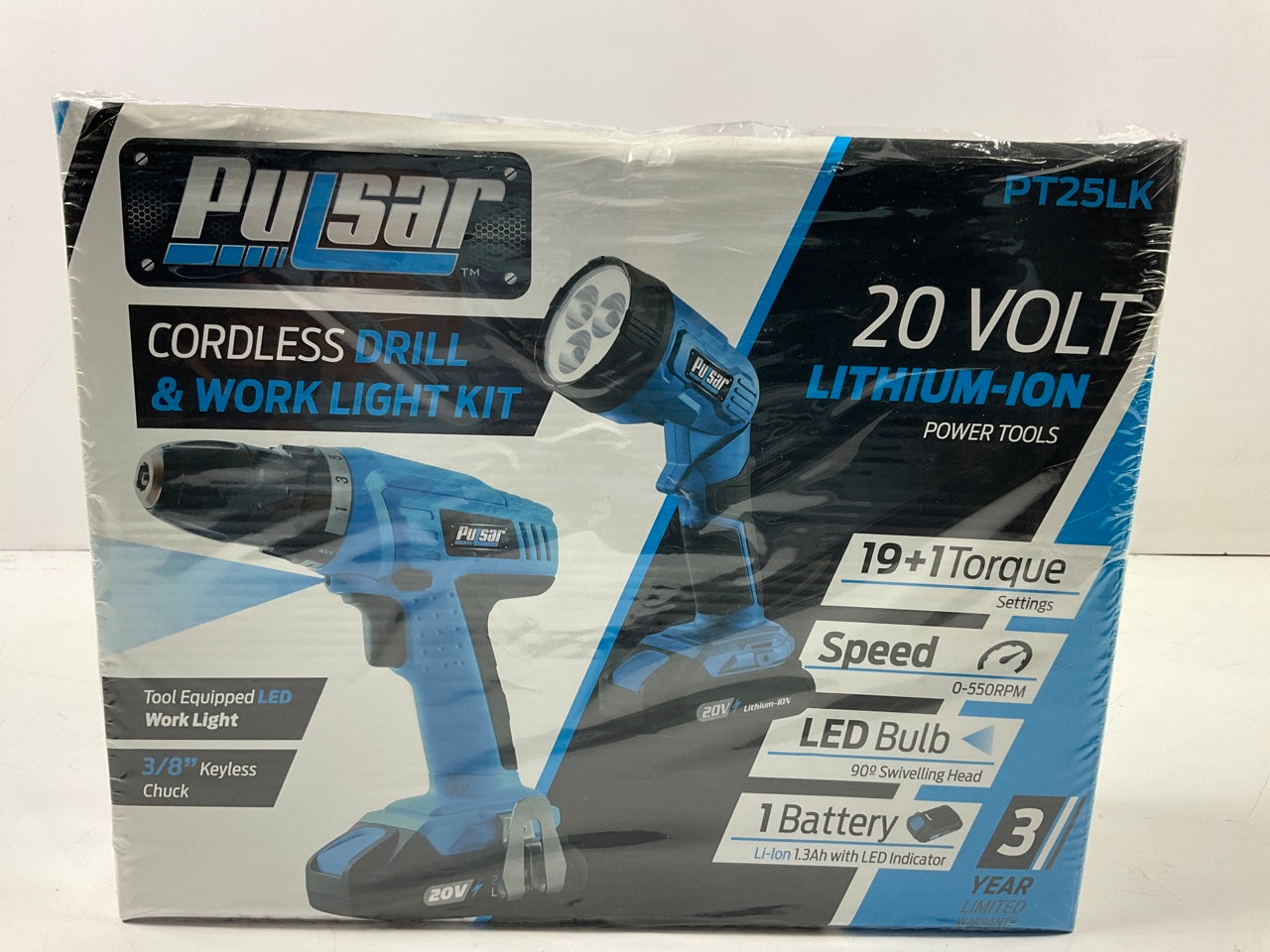 Pulsar PT25LK 20V Lithium-Ion Cordless Drill 3/8'' Chuck With Battery And Charger