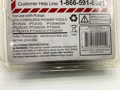 (2) Pulsar PTB20 20V Lithium Ion 2.0 Amp-Hour Battery, 2 Pack Of Batteries