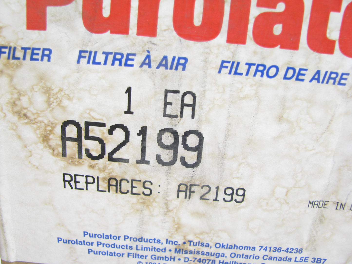 Purolator A52199 Air Filter 42928 CA563SY 2928 AF328 AF938 P142751