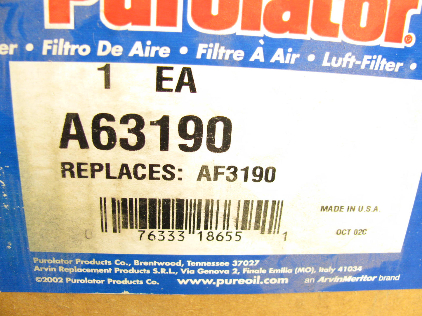 Purolator A63190 Inner Air Filter For John Deere, Other HD Equipment