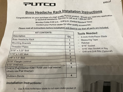 Putco 89041 Boss Headache Rack, Black For 2019-2022 Ram 1500