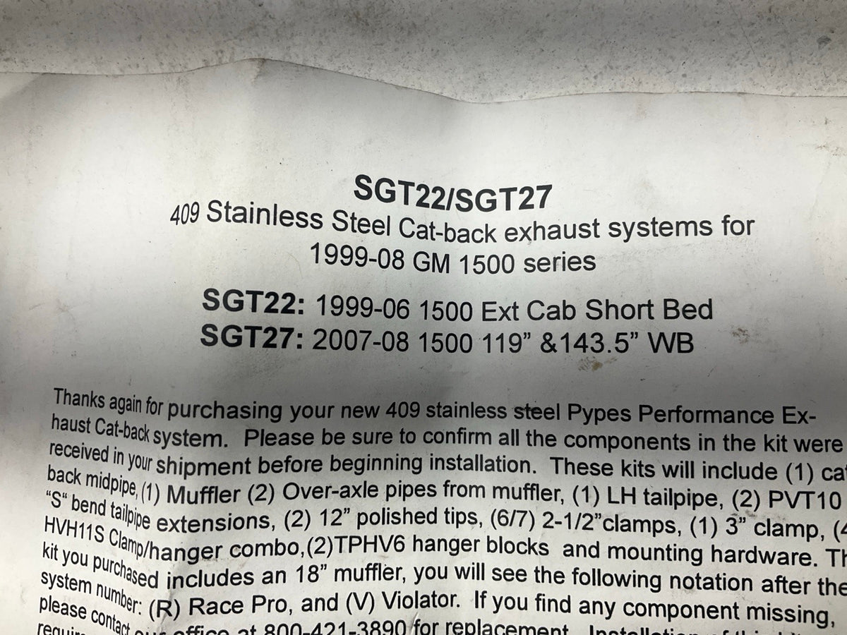 Pypes SGT22V Stainless Steel Cat-back Exhaust System 99-06 Silverado Sierra 1500