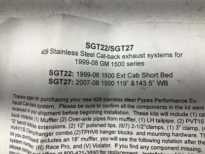 Pypes SGT22V Stainless Steel Cat-back Exhaust System 99-06 Silverado Sierra 1500