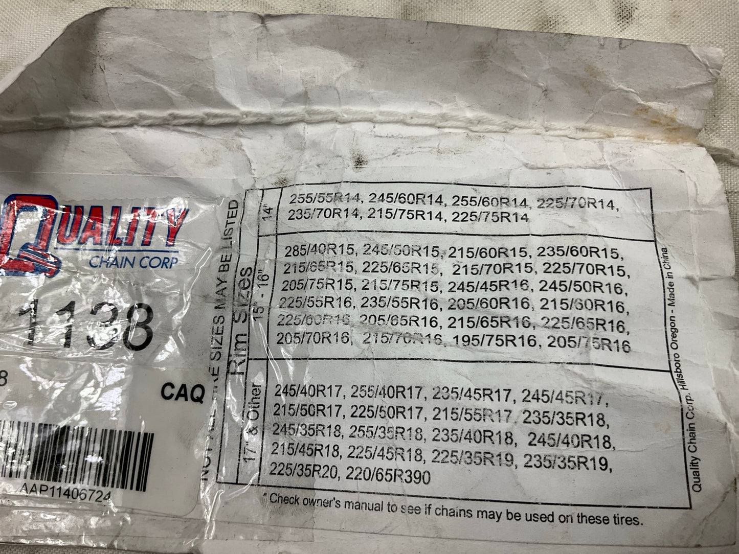 Quality 1138 Tire Snow Chain PAIR 215/55-17, 225/50-17, 215/50-17, 245/45-17