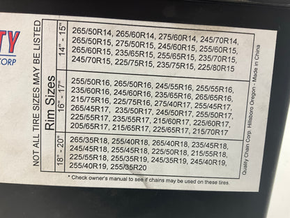 Quality Tire Snow Chains 235/40-19, 255/35-19, 245/40-19, 255/40-19, 225/45-19