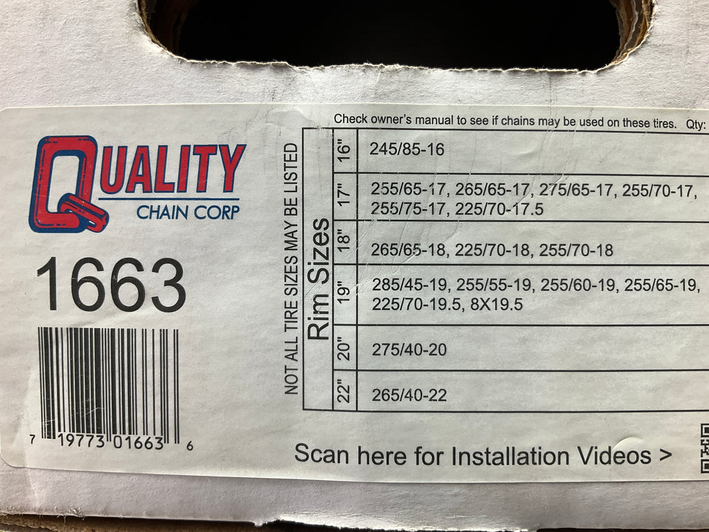 Quality Chain 1663 Tire Snow Chain PAIR 275/65-17, 265/65-17, 255/65-17