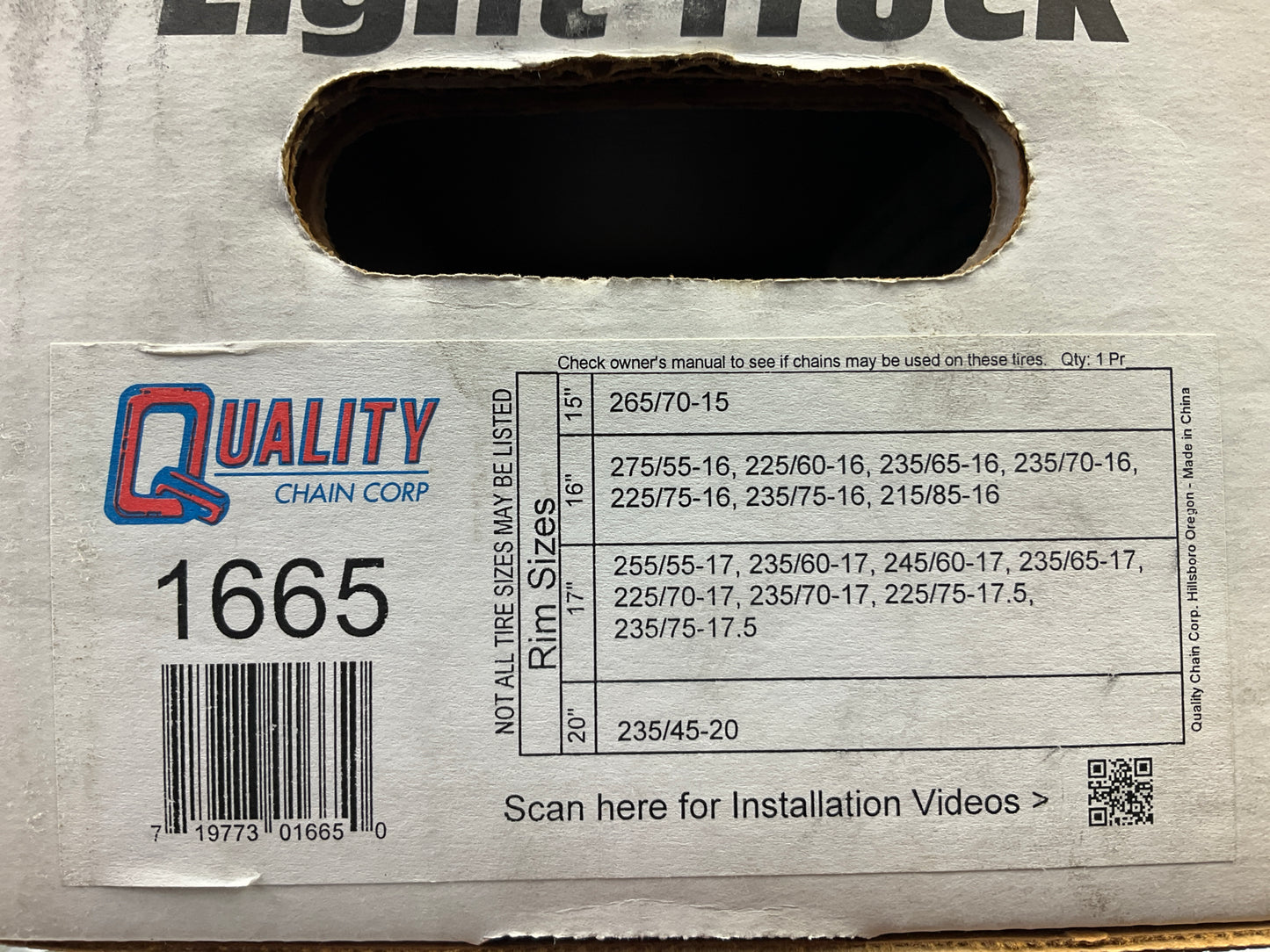 Quality Chain 1665 Tire Snow Chains PAIR  235/65-17, 235/45-20, 27X9.5-14 Tires