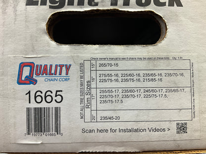 Quality Chain 1665 Tire Snow Chains PAIR  235/65-17, 235/45-20, 27X9.5-14 Tires