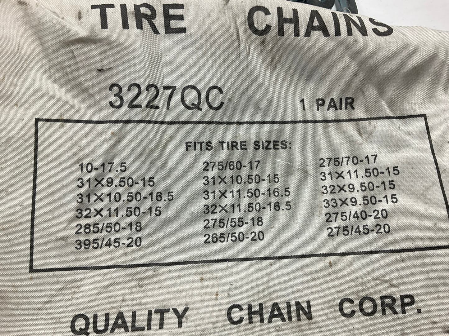 SINGLE Quality Chain 3227QC Tire Snow Chain 275/45-20, 275/40-20, 265/50-20