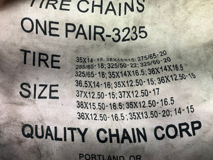 Quality Chain 3235 Tire Snow Chain PAIR 37X12.50-18, 37X13.50-17, 37X12.50-15