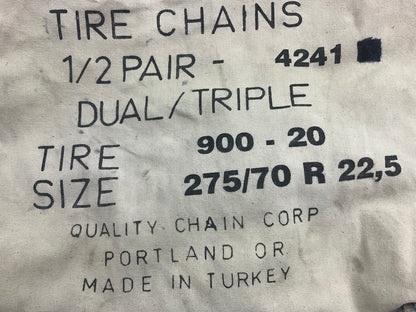 Quality Chain Corp 4241 Tire Snow Chain PAIR -  275/70R22.5, 900-20 Tire