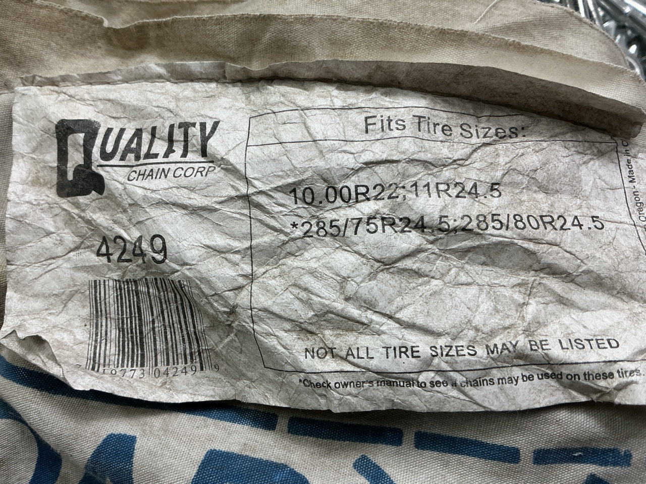 Quality 4249 Tire Snow Chain PAIR 11-24.5, 285/75-24.5, 285/80-24.5, 295/75-24.5