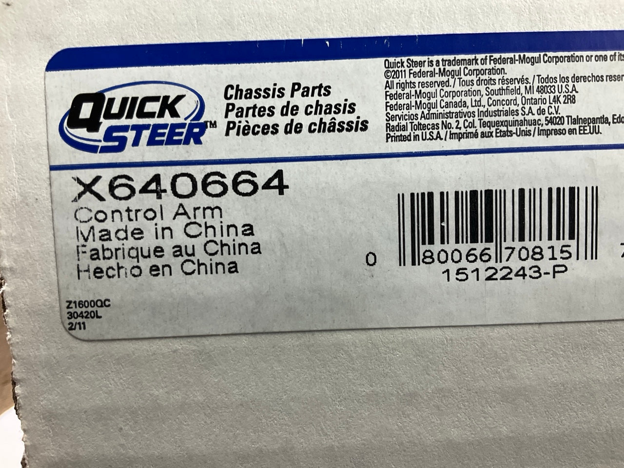 (2) Quick Steer X640664 Suspension Control Arm - Front Lower Rearward