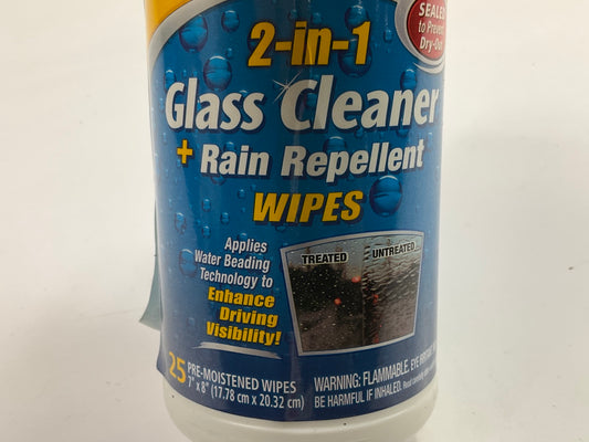 Rain-X 630022  2-in-1 Glass Cleaner And Rain Repellent Wipes - 25 Count