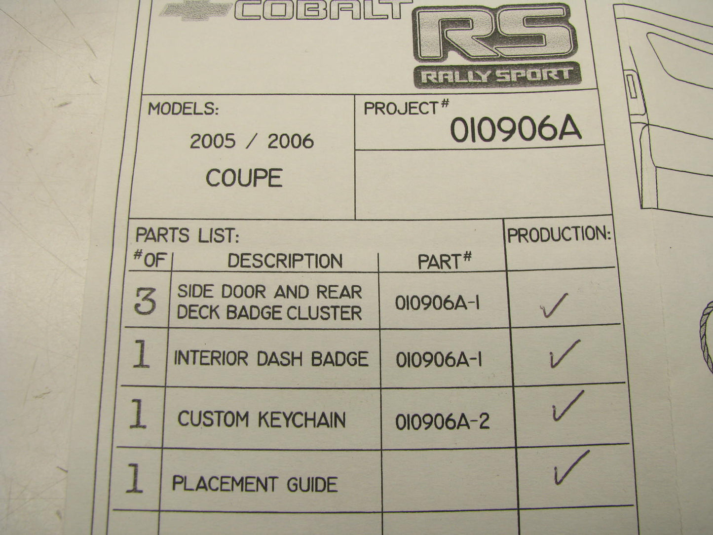 Morgan Design 010906A RS Rally Sport Decals And Keychain 2005-06 Chevy Cobalt